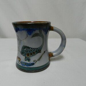 Fish Fishing Mug Cup Hand painted Pottery glazed made in Mexico Artisan Made